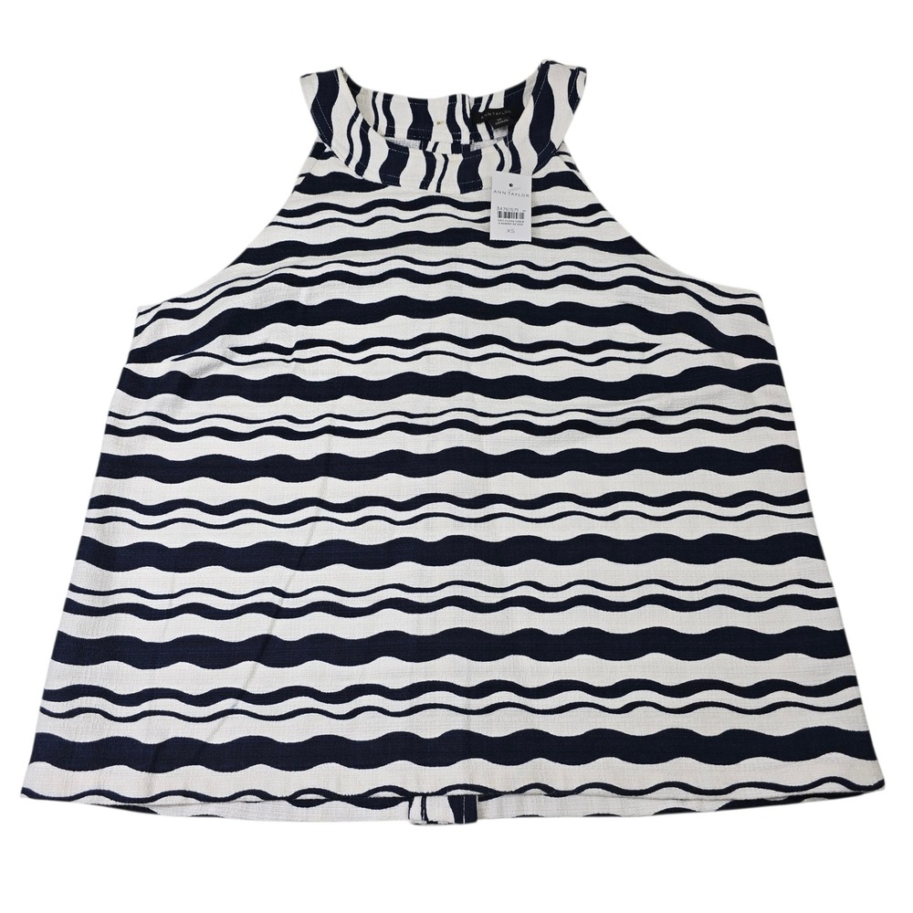 Ann Taylor Womens Top XS Blue‎ White Striped Sleeveless Career Casual Blouse